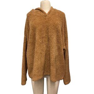 Shein Womens Teddy Hoodie L Cozy Brown Polyester Soft Warm Pullover Long Sleeve